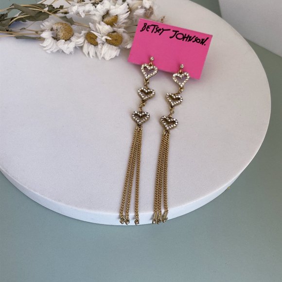 Betsey Johnson Crystal Bow Long Tassel Earrings - Picture 4 of 5